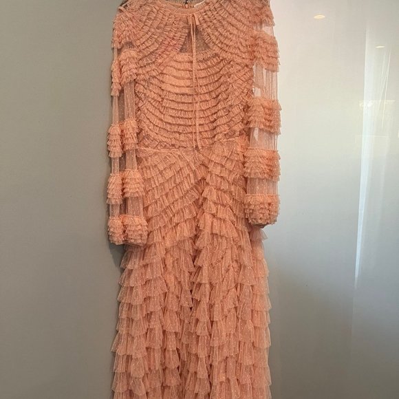 Mac Duggal High Neck Puff Long Sleeve Ruffle Tiered Gown - Picture 5 of 5